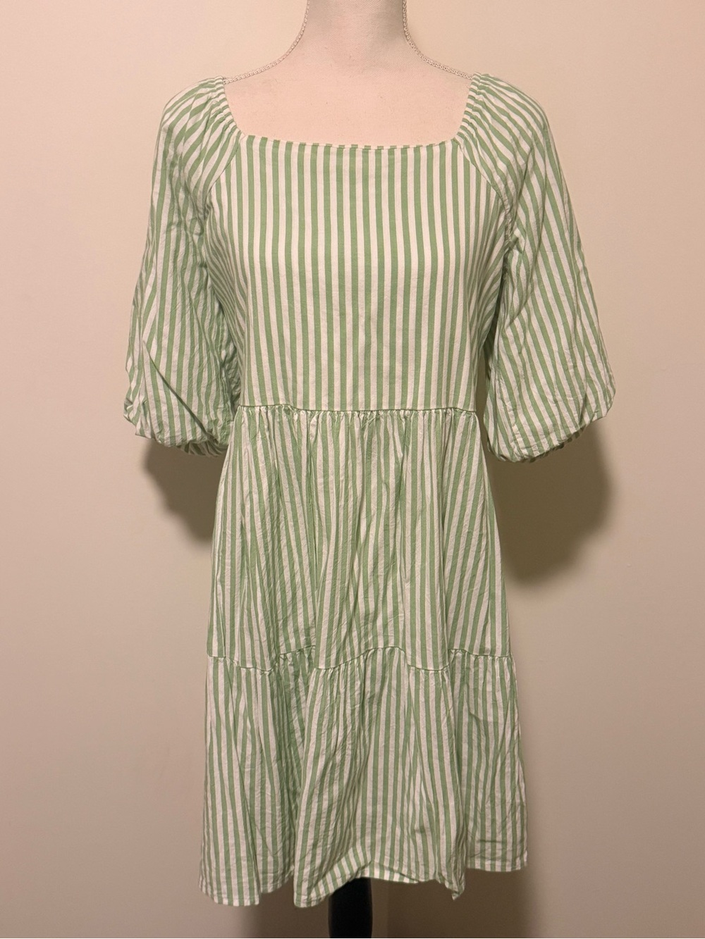Beach Lunch Lounge Green Stripped Sun Dress Size M